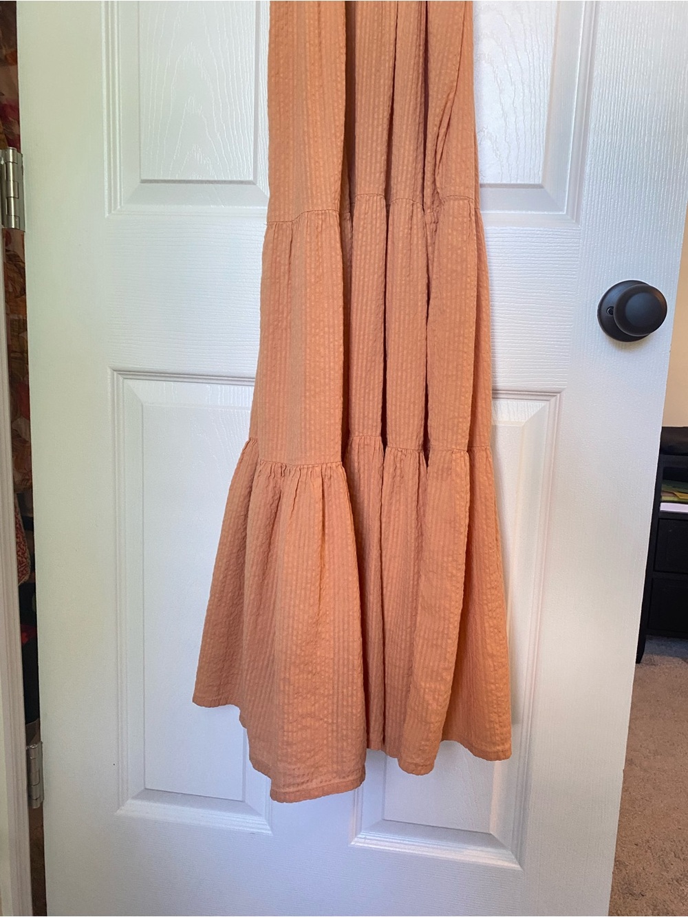 Billabong Endless Shore Puffed Sleeves Orange Tan Tiered Ribbed Maxi Dress M - Picture 8 of 10